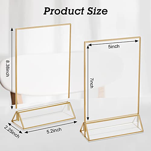 16 Pieces Gold Rimmed Clear Acrylic Table Sign Holders, Double Sided Frame with Gold Border and Vertical Stand for Wedding Table Number, Restaurant Sign, Photo Display, Menu Holder (5 x 7 Inch)