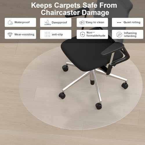 Office Chair Mat for Hard Floors,36"x36" Desk Mat Comfortable and Non-Skid Office Chair Mat Protect Your Floors from Damage,Easy Glide Rolling Plastic Floor Mat for Work,Home