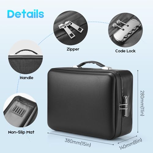 SEEKIND Fireproof Document Box with Lock, Hard-Shell Case File Organizer with Accordion File Folder, Multi-Layer Portable Home Office Travel Safe Box for Important Documents& Valuables (Black)