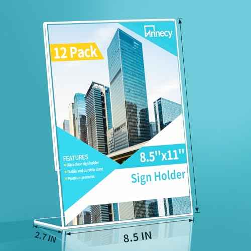 Annecy Sign Holder 8.5 x 11, 12 Pack, L Shape Plastic Clear Sign Stand for Display, Double-Sided, Slanted Back Design, Wide Use Plastic Material