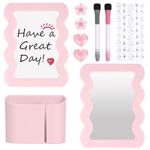 SKYDUE 10-Piece Locker Accessories Kit for Girls - Pink Organizer Set with Mirror, Whiteboard & Stickers