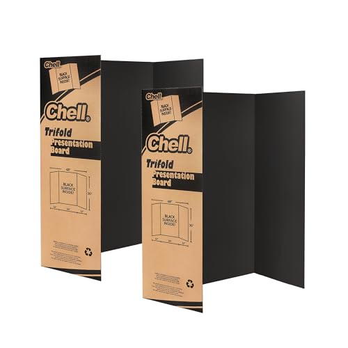 Chell 36" x 48" Large Trifold Poster Board, 2 Pack, Black Corrugated Project Boards for Science Fair, School Projects, Event Displays and Business Presentations