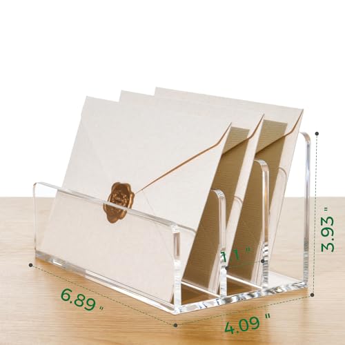 3 Compartments Acrylic Mail Organizer - Vertical Letter & Document Sorter for Office & Home