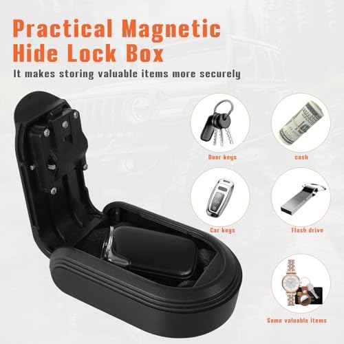 Magnetic Key Holder Under Car with Combination Lock, Hide a Key Box Waterproof Outdoor, Car Key Holder Magnetic Key Box with Strong Magnet (Black)