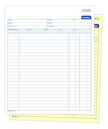 Adams 2-Part Carbonless Invoice Book 50 Sets, 8-3/8 x 10-11/16, White/Canary, 50 count