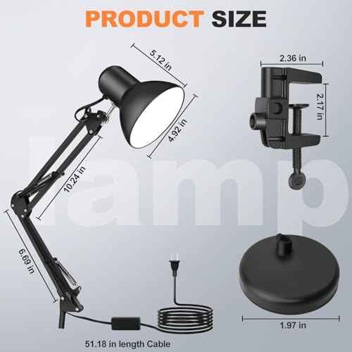 Metal Desk Lamp with Clamp, Clip Desk Lights for Home Office, Work, Study, Reading, Multi-Joint, Black£¬Swing Arm, Adjustable Gooseneck Table Lamp