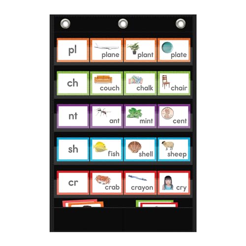 ANCOMEDO 5 Clear Pockets + 1 Storage Bag Wall Pocket Chart for School & Office
