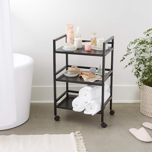 Amazon Basics 3-Tier Metal Rolling Utility Cart – Black, Mobile Storage Organizer