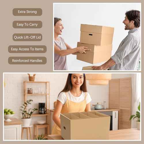 2 Pack Large Dish Packing Boxes for Moving with Divider 20 x 15 x 12 Inch Kitchen Moving Boxes with Reinforced Handle Lid Packing Supplies for Dishes and Glassware