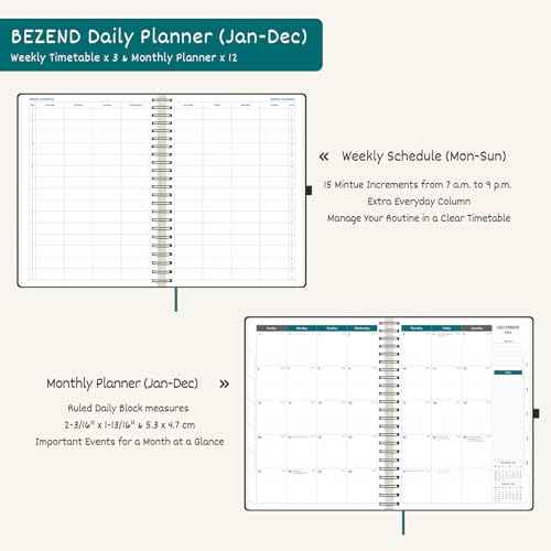 BEZEND Appointment Book 2026 Daily Planner, Quarter-Hourly in 4 Columns (Large-8.25" x 11.75") Page per Day Even Weekend, Monthly View with Tab & Weekly Schedule, PU Leather Softcover in Black