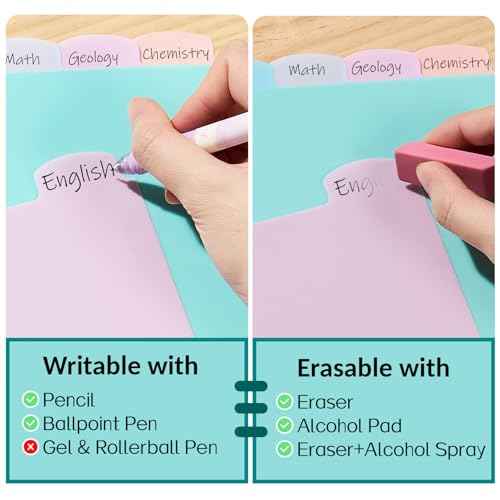 Sooez 8 Tabs Long-Lasting Plastic Write & Erase Large Tabs Dividers for 3 Ring Binder, Aesthetic Cute Pastels Binder Dividers for Student, Teacher, Office, Home Organizers, 1 Set, Pastels Color