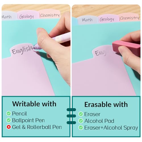 Sooez Pastel Color Plastic Binder Dividers with Tabs, Write & Erase, 8-Pack