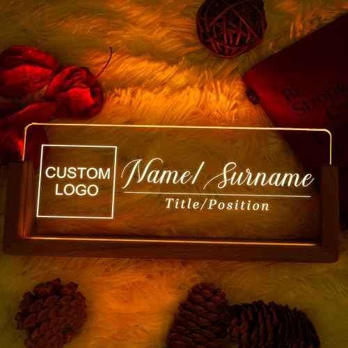 Custom Light Up Name Plate for Desk, Desk Name Plate Personalized with Logo, Employee Appreciation Gift, Personalized Office Gifts for Boss Coworkers Teacher, Office Decor for Women Men