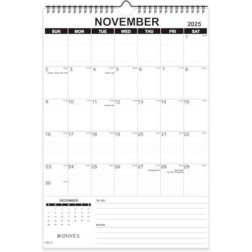 2025-2026 Wall Calendar, 17" x 12" Academic Calendar, Monthly Calendar with Wire Binding & Hanging Hook, Large Wall Calendar, Desk Calendar