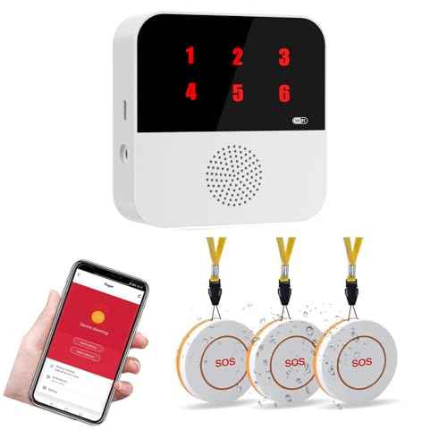 3 Pack Call Button System Wireless Nursing Pager Call System - 300ft Range Smart SOS Alarm with App, WiFi Portable and Bedside Alarm Help Request Device for Elderly, Nurses,Caregivers