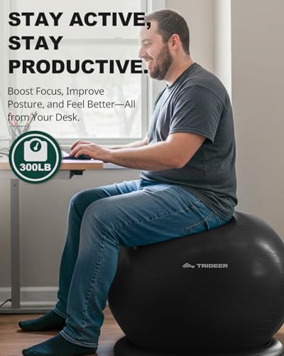 Trideer Exercise Ball Chair with Resistance Bands (Black, L 23-26 inch / 58-65 cm) for Office & Fitness
