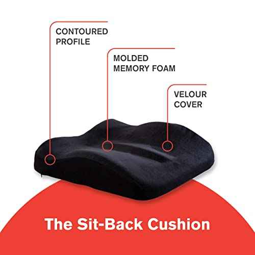 ObusForme Sit-Back Cushion ? Seat Cushion and Posture Support, Contoured Ergonomic Design for Soothing Relief, Memory Foam Lumbar Support Pillow for Office Chairs and More