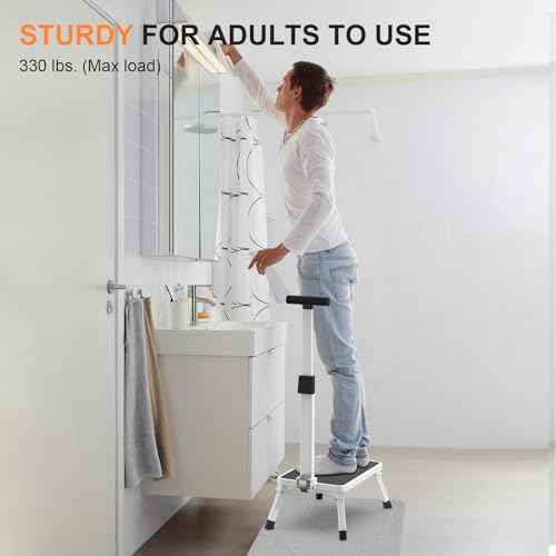 Step Stools for Adults, Foldable Step Stool with Handle for Elderly Seniors Stepping Stool with Non-Slip Step Platform Metal Stool in Kitchen, Bedroom,Bathroom,330 Lbs Capacity(Patent Protection)