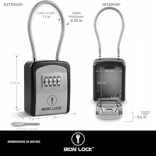 Iron Lock Key Lock Box with Code - Small Grey Portable Cable Shackle