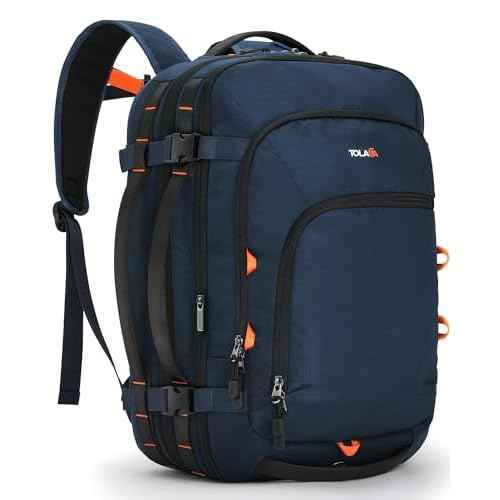 Tolaccea Travel Backpack, TSA Friendly Flight Approved Carry-on Luggage Water-resistant Business Rucksack, Durable Large Computer Bag Daypack Fits 15.6 Inch Laptop, 35-45L Expandable - Navy