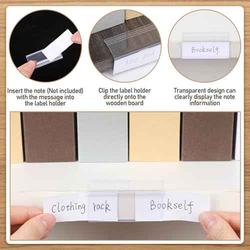Weysat 250 Pcs Wood Shelf Label Holders Clear Plastic Price Tag 2.4 in L x 1 in H for Bookshelf Shelves, Wood Shelf Sign and Ticket Holder, Clips On to Shelves 3/4" to 1" Thick