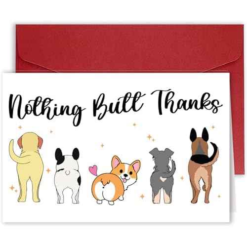 Cute Dog Thank You Card for Teachers Boss Friends, Funny Appreciation Gifts for Women Men, Veterinarian Gifts, Nothing Butt Thanks Pun Card