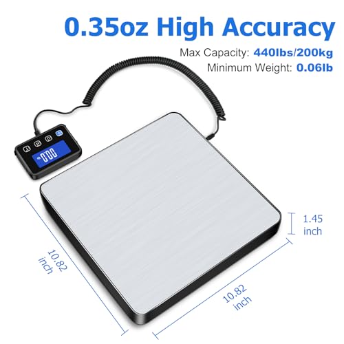 KUAIVO Silver Digital Shipping Scale 440lb/0.35oz with Hold/Tare for Postal & Business Use