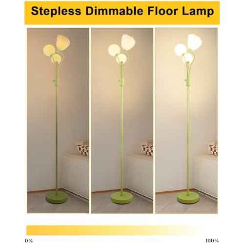 69IN Dimmable Floor Lamp Art Deco Floor Lamps with Globe & Flower Lampshade for Girls/Kid Room Standing Lamps with 3Pcs 3000K Bulbs Stylish Design Mid Century Modern Tall Lamp-Green