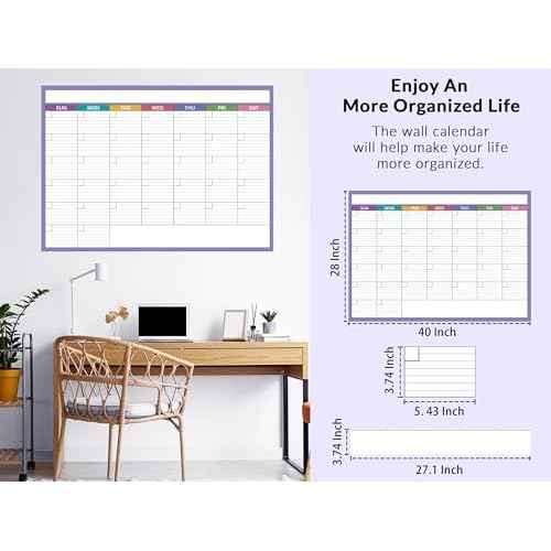 Large Dry Erase Calendar for Wall - 40" x 28", Erasable & Reusable Laminated Calendar, Undated 1 Month Wall Calendar, 10 Round Stickers