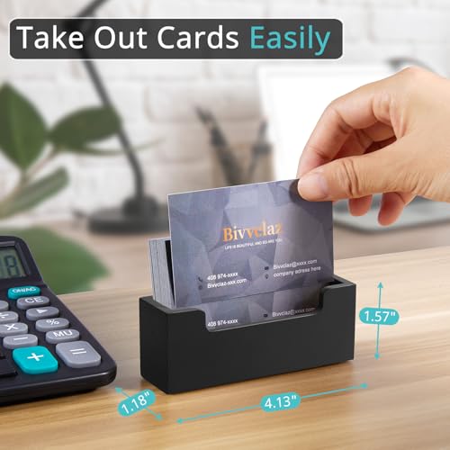 Bivvclaz Black Wooden Business Card Holder - Small Desk Organizer for Office & Exhibitions