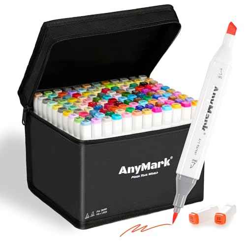 AnyMark Alcohol Markers Brush Tip, 120+1 Colors Dual Tip Brush & Chisel Alcohol-Based Art Markers Set with Case for Kids Adult Artists Drawing Coloring