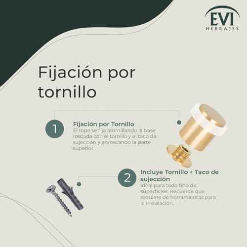 Door Stop | Silicone Shock Absorber | Made of Brass | Threaded Base | Includes Screw + Clamping Plug | EVI Hardware (Matte Brass - White Rubber, 1,34" x 1,18)