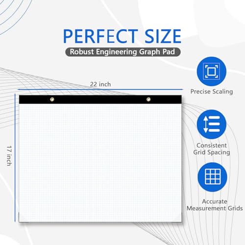 (2 Pack) Large Engineering Graph Paper Pad, 100 Sheets/200 Pages, 22" x 17" Quadrille Grid Paper for Drafting, Engineering, Blueprint Drawing, Architect Designer, 4"x4" Blue Grid, Giant Drafting Pad