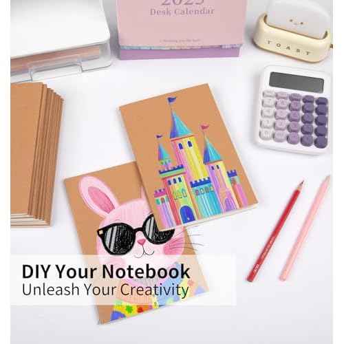60 Pack A5 Ruled Lined Kraft Notebooks Bulk, Journaling Notebooks, A5 Lined College Ruled Notebook, 8.3x5.5 Inches 60 Pages Travel Journal Notebooks Set for Work, School, Student, Kids, Writing