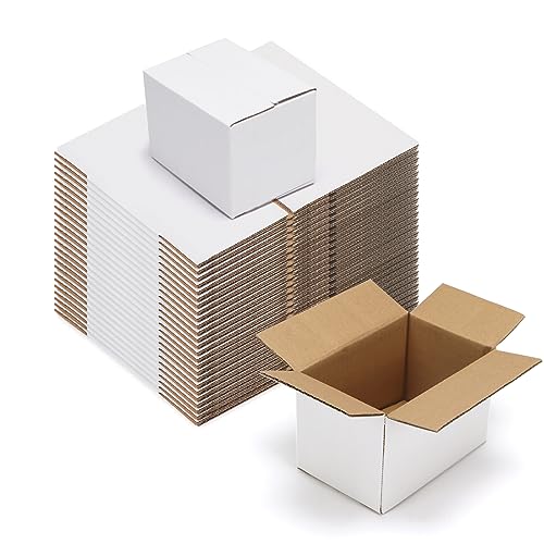PETAFLOP 6x4x4 Shipping Boxes 50 Pack White Kraft Corrugated Mailer for Small Business