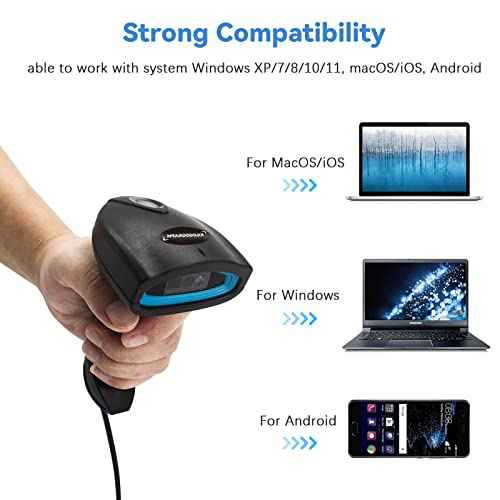 Bluetooth QR Code Scanner - Book Scanner for Personal Library Libib, 1D 2D Codes Scanners for Laptop Computer Mac iPhone Android, Wireless Bluetooth Bar Code Scanner (Without Stand)
