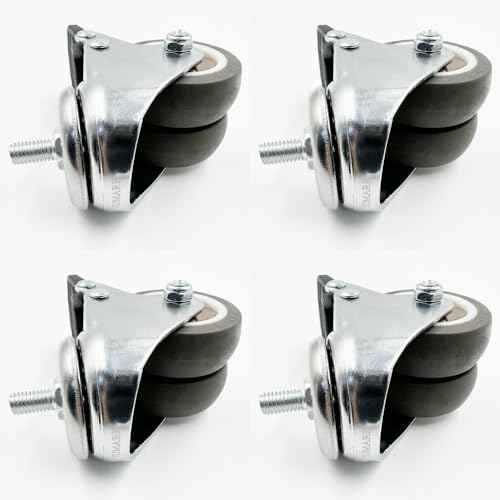 4-Pack 2 inch M8(0.315'' ¥Õ) 15mm Threaded Locking Dual Wheels Caster with Brake and 360 Degree Swivel Plate for Heavy Duty Standing Desk' Feet Width Exceeding 70mm, More Stable and Coordinated.