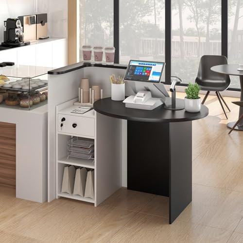 White & Black 48-Inch Tangkula Reception Desk with Lockable Drawer & Adjustable Shelf – Office & Retail Counter