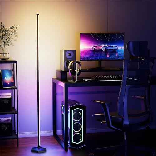 RGB Corner Floor Lamp, 65" Color Changing LED Floor Lamp Bluetooth APP Remote Control Music Sync Modern Standing Lamp 16 Million DIY Colors with Heavy Base for Living Room Bedroom GameRoom