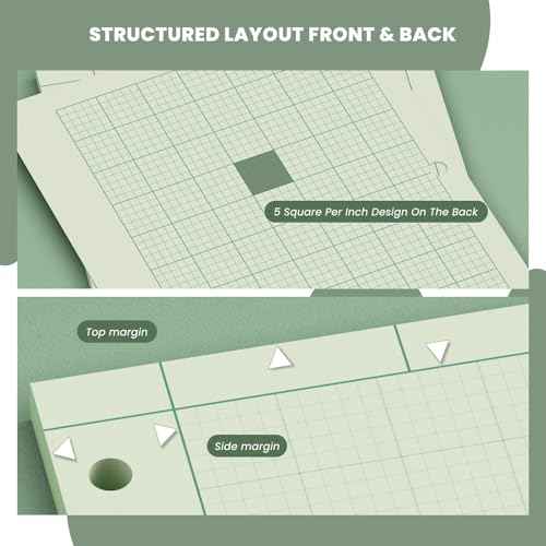 Engineering Paper 8.5 x 11, 100 Sheets Top Glue Binding Engineering Notebook, 5x5 Quad Ruled Graph Paper, 3-Hole Punched Engineering Computation Pad 8.5 x 11, Green Tint Engineering Paper Notebook