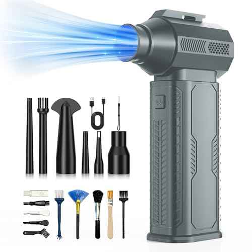 Compressed Air Duster, 130,000RPM Ultra-Powerful Cordless Electric Air Duster with 8000mAh Rechargeable Battery, 4-Gear Adjustable Air Blower for Keyboard, Computer, Car, Home Cleaning - Grey