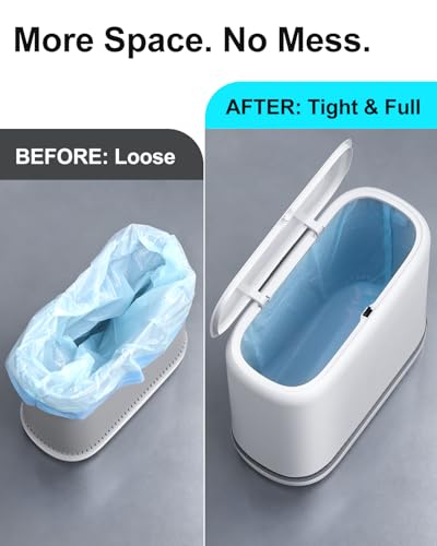 Slim White Bathroom Trash Can with Lid & Air-Press Bag Expander, Pet-Proof, Narrow Space Waste Bin