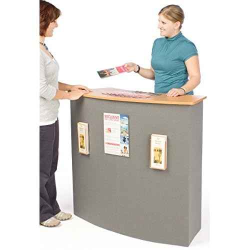 Portable Trade Show Counter, Sets Up in Minutes, Includes Gray Hook & Loop-Receptive Fabric Front and MDF Countertop with Natural Wood Finish ? Stands 37-1/2¡± Tall