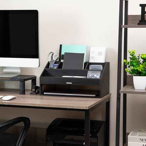 Mind Reader Desk Organizer, File Storage, Accessory Holder, Cord Management, Office, Wood, 16.25" L x 9.5" W x 8.5" H, Black