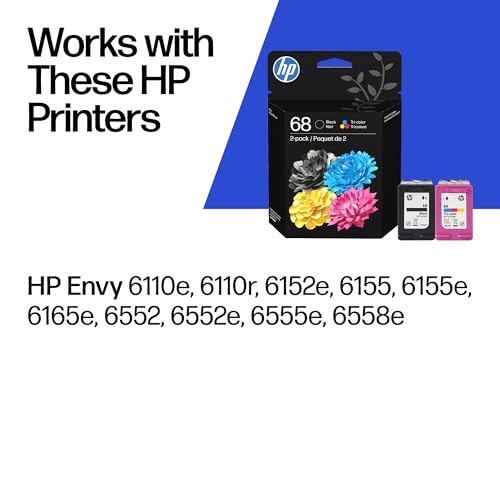 HP 68 Ink Cartridges 2-Pack | Black & Tri-Color for Envy & DeskJet Series | 6L6S2TN | 4.82 x 1.88 x 6.37 inches