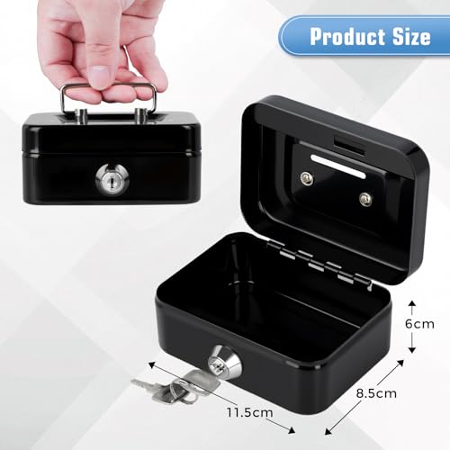 Crinwaki Mini Cash Box with Lock & Slot - Black 4.5" x 3.4" x 2.4"