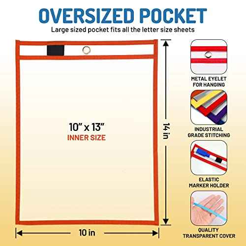 Dry Erase Pockets 50 Pack - 10 x 13 Reusable Dry Erase Pocket Sleeves for Work & School Worksheets - Heavy Duty Clear Pocket Sleeves - Quickly Wipe to a Flawless Clean (Multicolor)