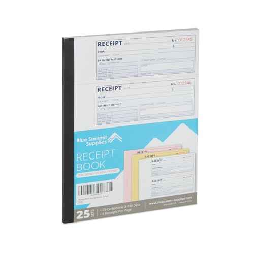 Blue Summit Money Rent Receipt Book with Carbon Copies, Receipt Books 3 Part Carbonless for Landlords, Small Business, and Payments, Paper Triplicate Copies, 11x7.5'',100 per Book, 500 Total, 5 Pack,