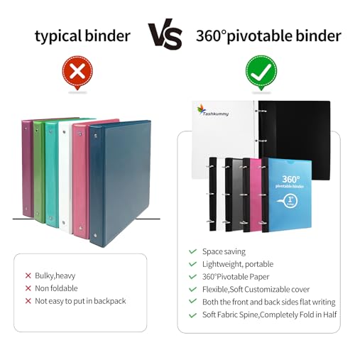 1 Inch Black 360° Pivoting 3-Ring Binder with Customizable Cover - Tashkummy