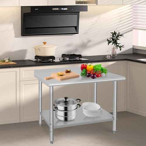 48x 24 Inches Stainless Steel Table, with Backsplash, 2-Tier Commercial Kitchen Prep Table, Heavy Duty NSF Restaurant Workstation for Food Prep